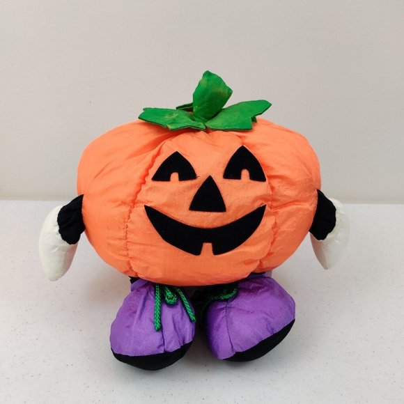 1994 Nylon Halloween Pumpkin Plush Toy Gibson Greetings Polyester Floppy 13" - Picture 1 of 11